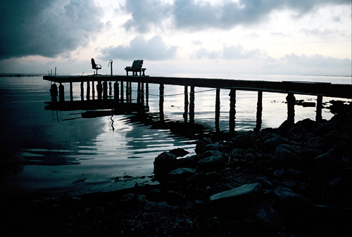 Dock stretches out into the Salton Sea