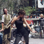 Girl dances outside of the New York Public Library