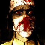 Man wearing bloody surgical mask