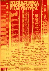International Underground Film Festival Red and yellow film festival poster with filmstrips