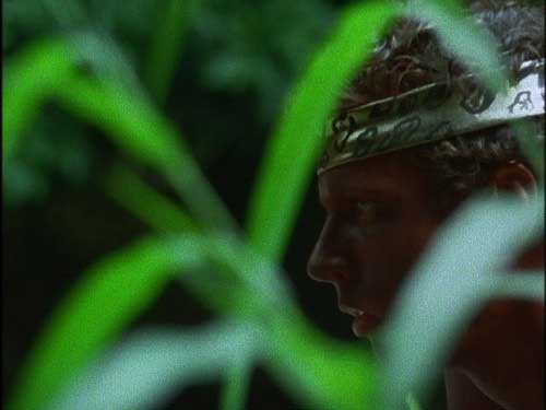 Young man wearing a headband in the jungle