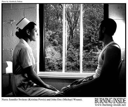 A nurse and an amnesia victim sit in front of a window