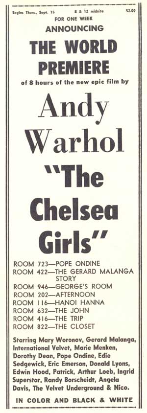 Movie ad for Andy Warhol's Chelsea Girls