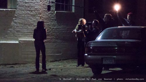 Documentary film crew films a prostitute