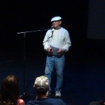 Bruce Baillie speaks to the audience at the Redcat Theater in Los Angeles