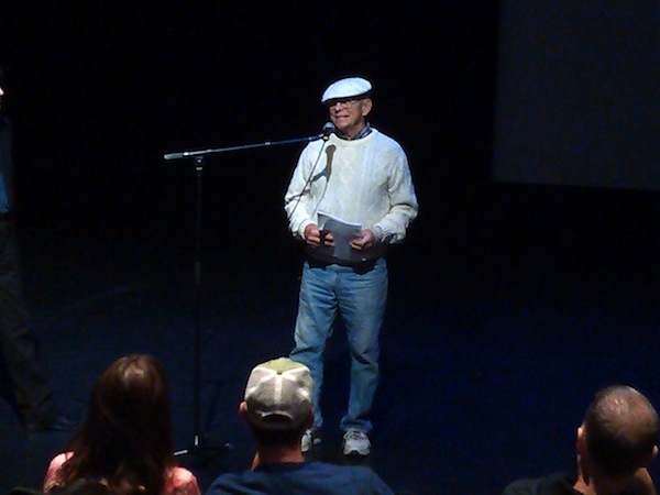 Bruce Baillie speaks to the audience at the Redcat Theater in Los Angeles