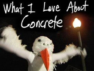 What I Love About Concrete Giant bird flapping its wings at night under a streetlight