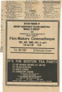 Newspaper ad promoting a screening of Gregory Markopoulos's Himself as Herself