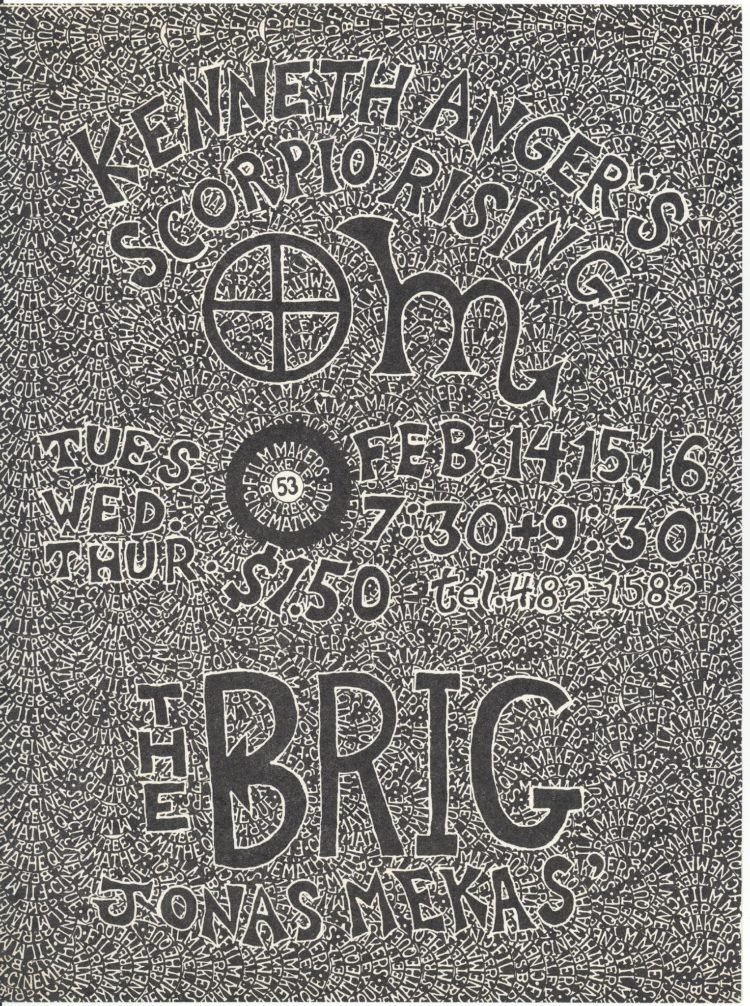 Poster promoting a screening of The Brig and Scorpio Rising at the Boston Film-maker's Cinematheque