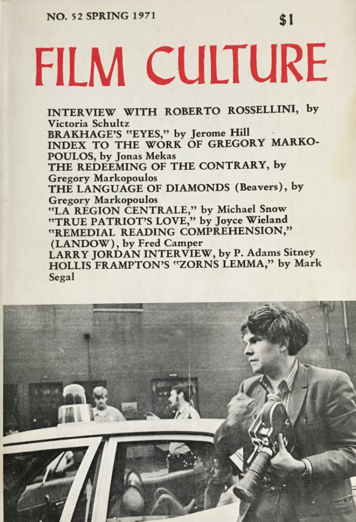 Cover of issue 52 of Film Culture magazine, featuring Stan Brakhage