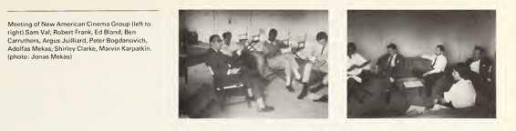 Two candid photos of meetings of the New American Cinema Group
