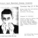 Poster promoting a screening of films by Oliver Stone, Tony Ganz, Chris Marker and more