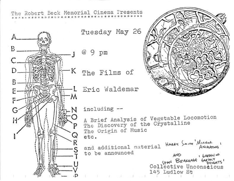 Poster promoting a screening of films by Eric Waldemar