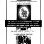 Poster promoting a screening of films by Alex Mackenzie; and a performance by Bradley Eros and Jeanne Liotta