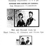 Poster promoting a screening of films by Thad Povey, Al Alvarez and Steve Dye