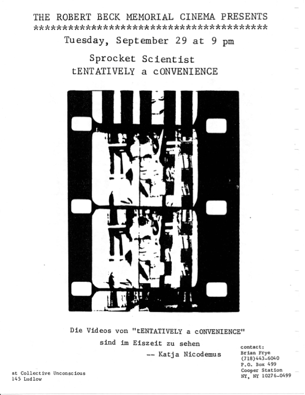 Poster promoting a screening of films by tENTATIVELY a cONVENIENCE