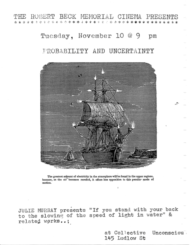 Poster promoting a screening of films by Julie Murray