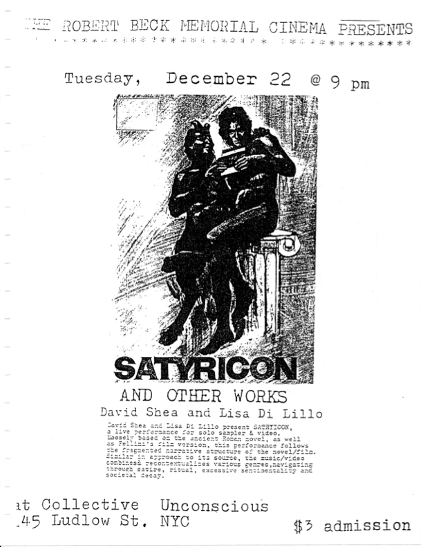 Poster promoting an expanded cinema performance by David Shea and Lisa Di Lillo