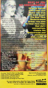 Back cover to VHS tape of Best of the New York Underground Film & Video Festival
