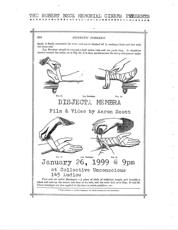 Film flyer featuring diagrams of how to wrap an ankle and a wrist