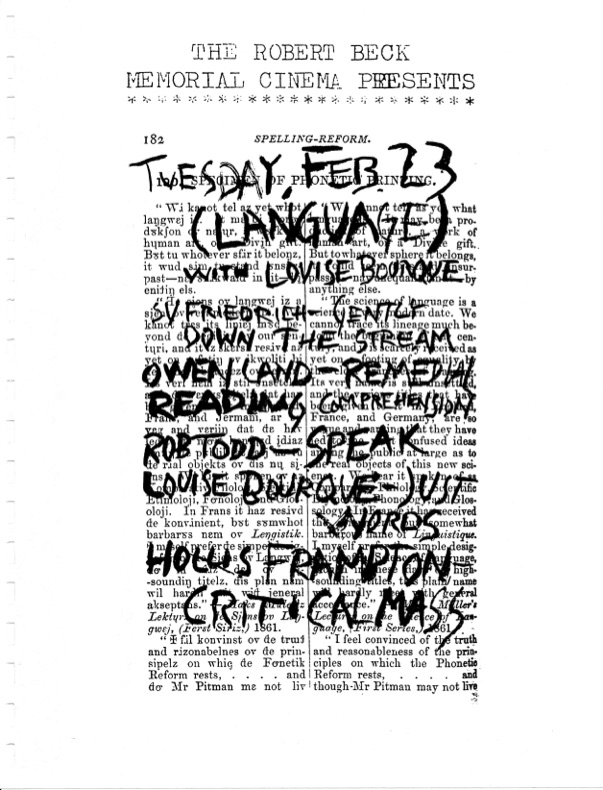 Film flyer featuring handwritten text on printed text
