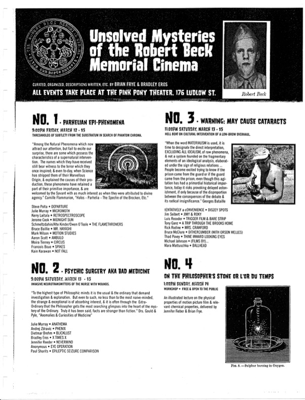 Film program for the New York Underground Film Festival