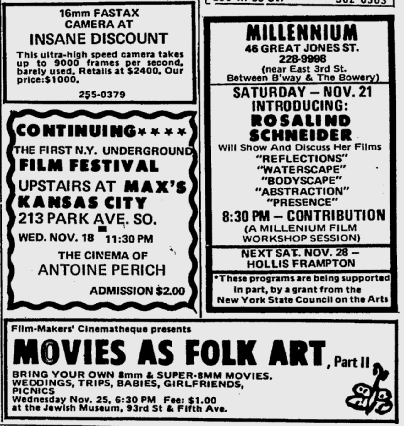 Village Voice ad for a continuation of the New York Underground Film Festival in November 1970 with films by Anton Perich