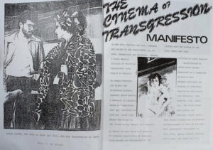 Page one of the Cinema of Transgression Manifesto as it was printed in the Underground Film Bulletin