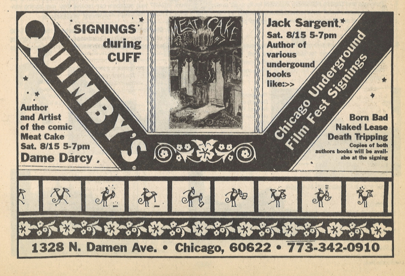 Magazine advertisement for Jack Sargeant and Dame Darcy book signing at Quimby's bookstore in Chicago