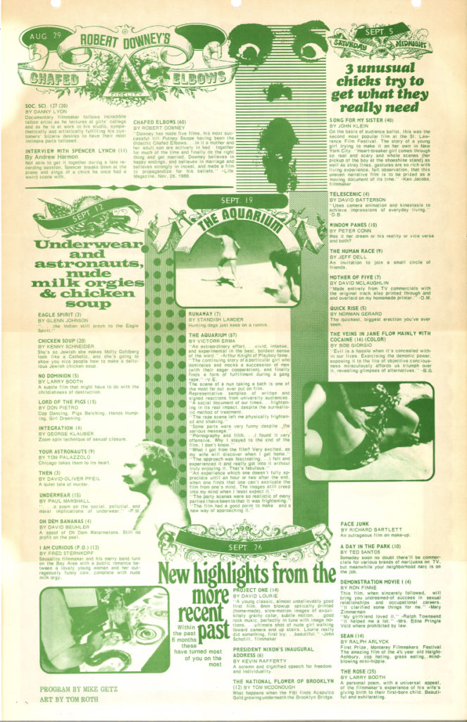 Reverse side of poster for midnight screenings of underground films in Ohio in August and September 1970