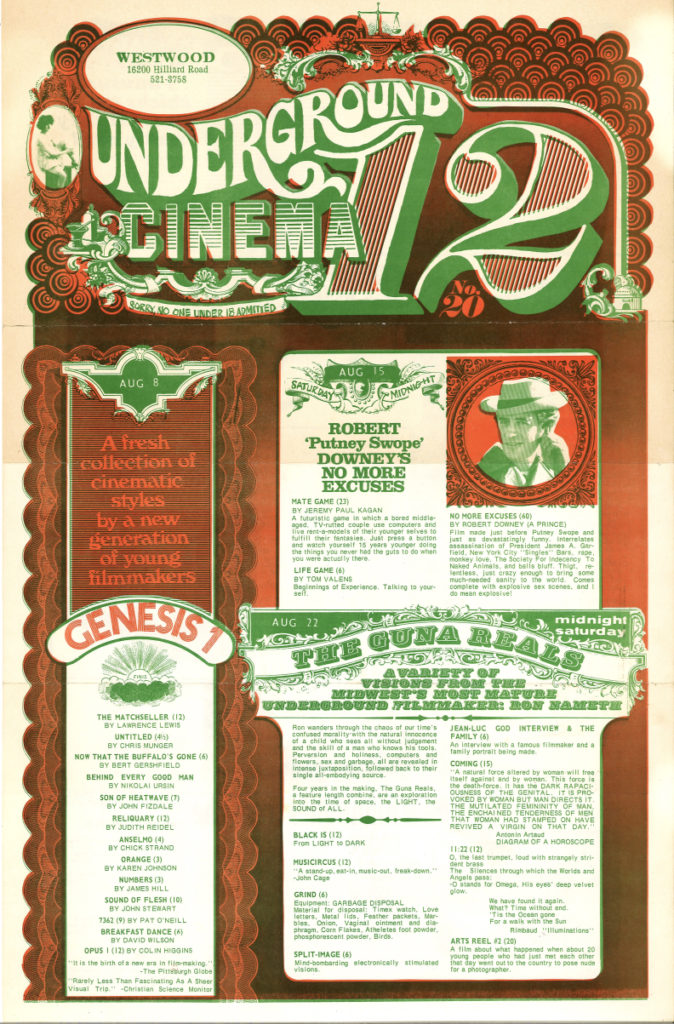 Movie poster for midnight screenings of underground films in Ohio in August and September 1970