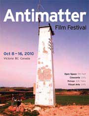 Antimatter Film Festival poster featuring a white structure in a vast landscape
