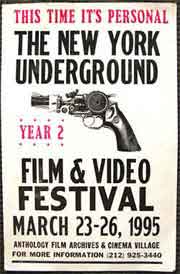 New York Underground Film Festival 1995 Poster for the 1995 New York Underground Film & Video Festival in 1995 featuring a gun turned into a movie camera