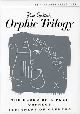 DVD cover to Jean Cocteau's Orphic Trilogy featuring an abstract drawing of Orpheus