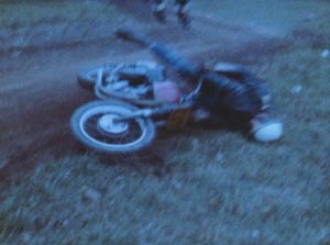 Scorpio Rising Film still from Scorpio Rising in which a motorcycle rider crashes onto the ground