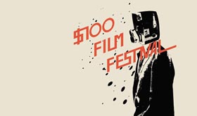 $100 Film Festival logo featuring a man with a movie camera for a head