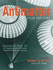 2012 Antimatter Film Festival poster featuring the moon capsule returning to Earth
