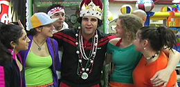 Hackey sack champion wearing his crown