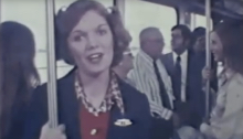 Female tour guide on a train