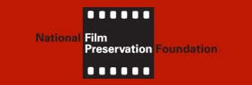 Text logo for the National Film Preservation Foundation that includes a celluloid film still