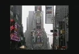Grainy video still of Times Square