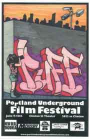 Portland Underground Film Festival Film festival poster featuring a woman videotaping grafitti