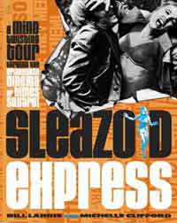 Book cover of Sleazoid Express that features a photo of a biker attacking a woman