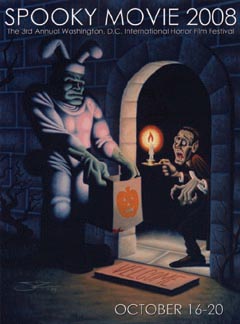 Illustration of Frankenstein's monster trick-or-treating in a bunny costume