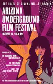 Austin Underground Film Festival 2008 Film festival poster featuring a drawing of a woman holding a knife