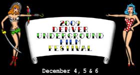 Text logo for the Denver Underground Film Festival with drawings of sexy women