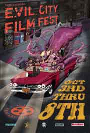 Evil City Film Festival Evil City Film Festival poster featuring a classic car filled with freaks