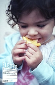 Film festival poster featuring a little girl biting into an orange slice