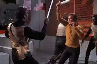 Captain Kirk fights Klingons on the Enterprise on the Star Trek TV series