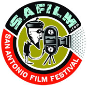 San Antonio Film Festival Film festival logo featuring a hipster filming with a movie camera